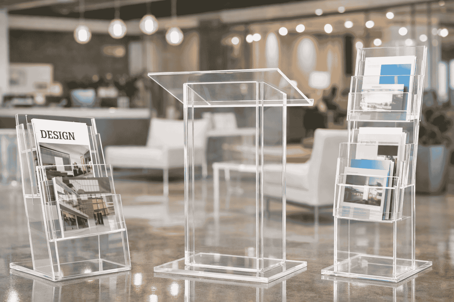 Inredningsdetaljer som talarstolar i en offentlig miljö